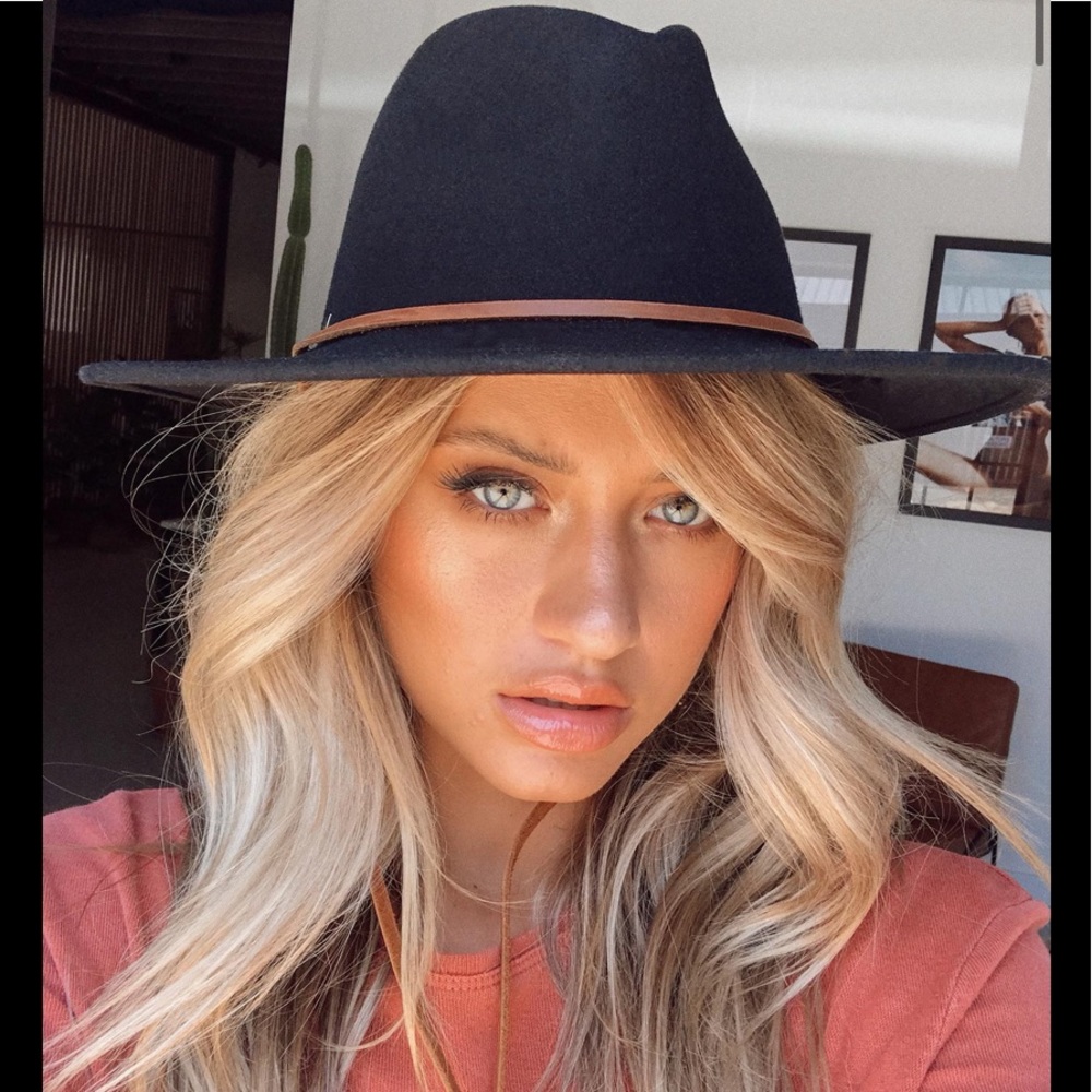 Fedora Wide Remove Trim Firm Brim Vegan Wool Hat - Picture 10 of 14